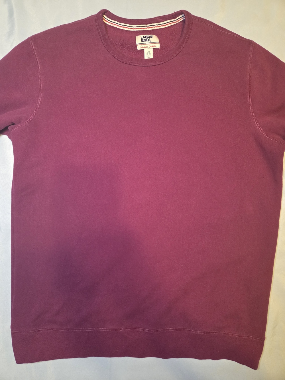 Lands End Serious Sweats Crewneck Sweatshirt Mens LT Burgundy